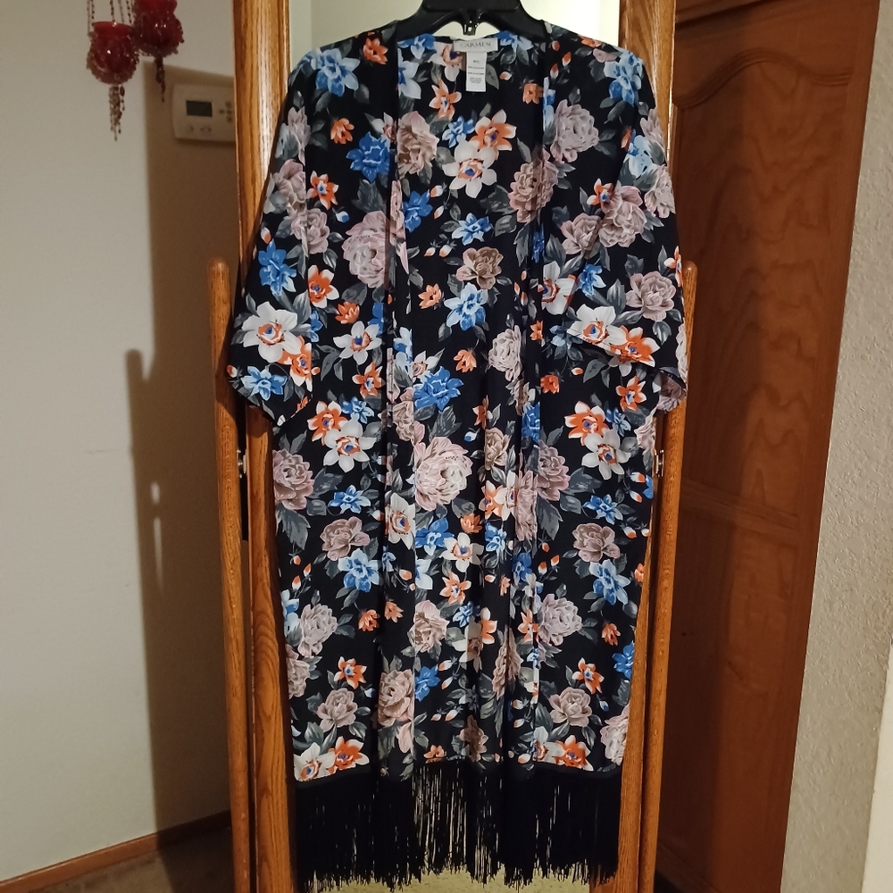 Carmen Marc Valvo Floral Open Front Duster • Robe • Cover Up • M/L